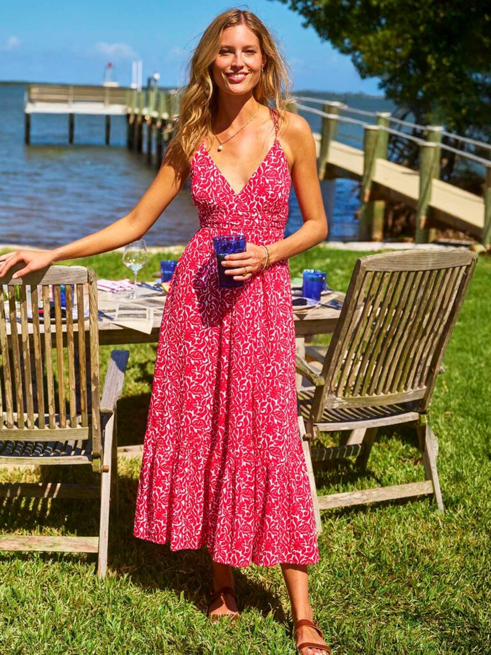 Vineyard Vines Red and White Floral Maxi Dress - Picture 1 of 7